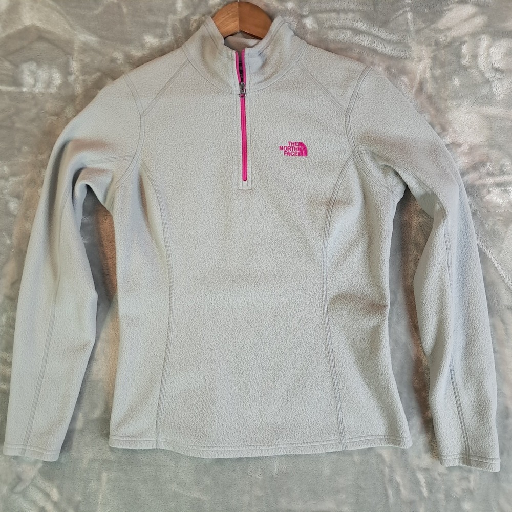 The North Face Womens‎ Small 1/4 Zip Fleece Pullover Jacket Gray Pink
